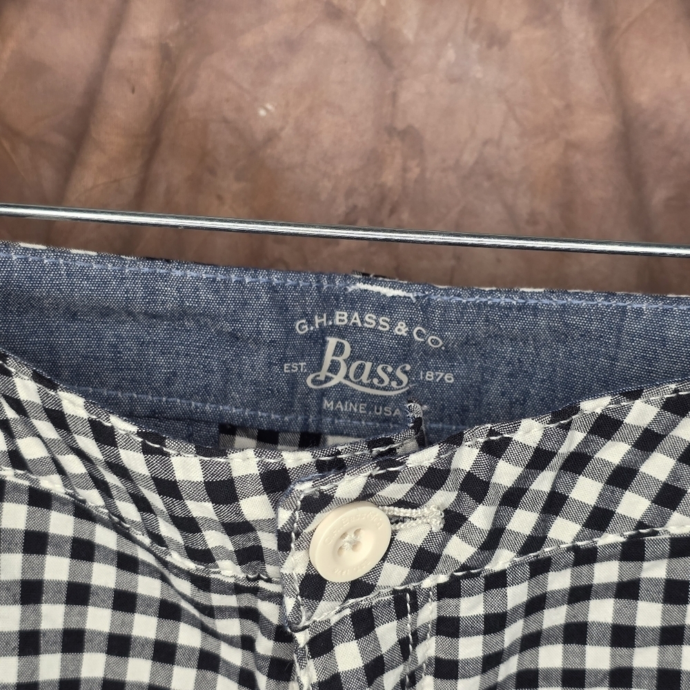 GH Bass Gingham Shorts Black White Pockets Stretch 6" inseam mid-high rise 12 - Picture 2 of 6
